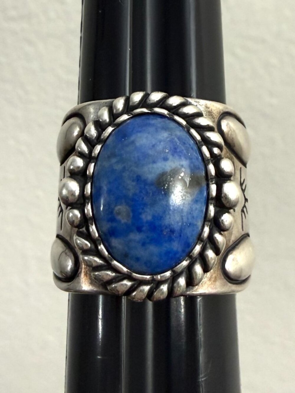 Sterling Silver Lapis American West Wide Cigar Band Southwestern Ring Size 6